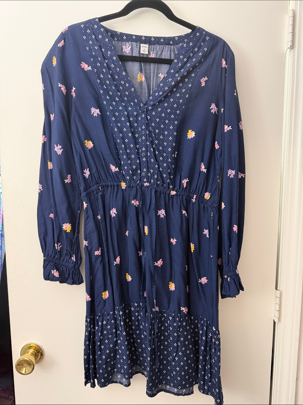 Old Navy Navy Floral Print Long-Sleeve Dress with Pink & Yellow Accents
